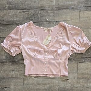 Lace-Trimmed Pink Blouse